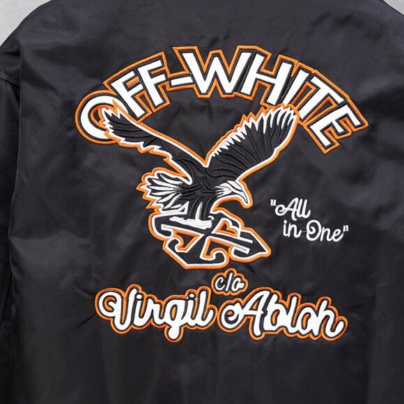 Black Baseball Jacket With Embroidered Off-White Logo - Picture 4 of 9